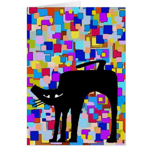 Abstract Flowers Black Cat Cards (Front)