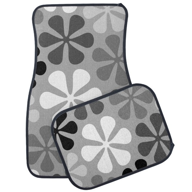 Abstract Flowers Black White Grey Car Floor Mat (Set)