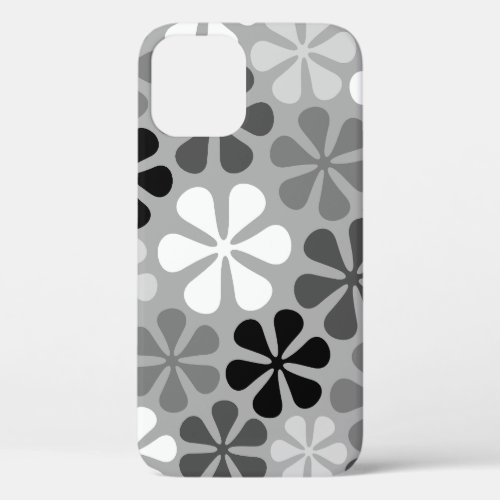 Abstract Flowers Black White Grey iPhone 12 Case