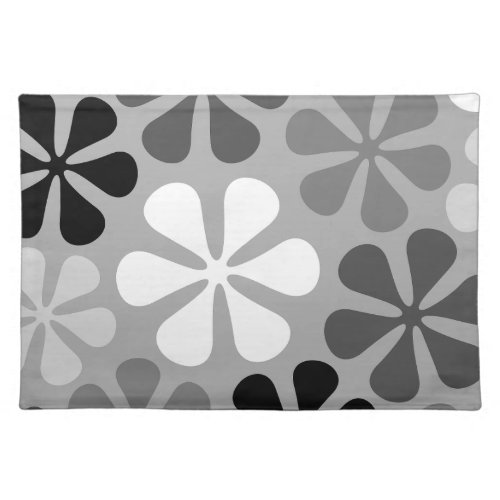 Abstract Flowers Black White Grey Cloth Placemat