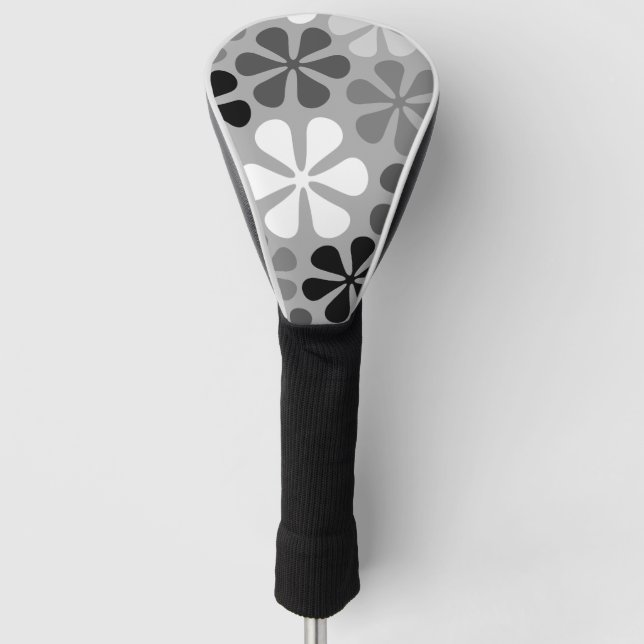 Abstract Flowers Black White Grey Golf Head Cover (Front)