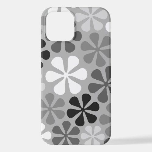 Abstract Flowers Black White Grey iPhone 12 Case
