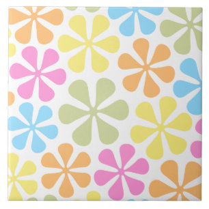 Abstract Flowers Bright Color Mix Tile