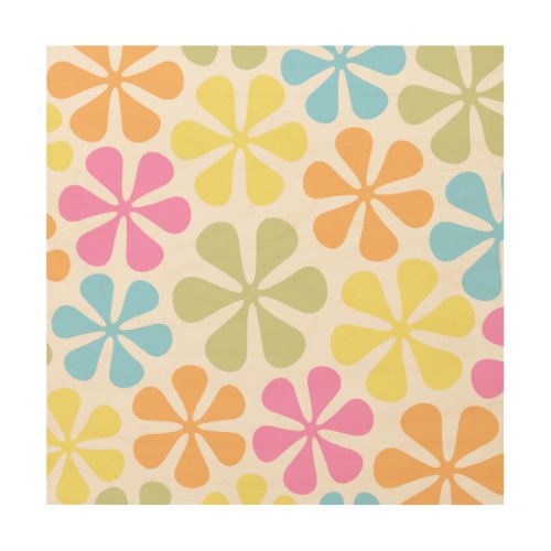Abstract Flowers Bright Color Mix Wood Wall Decor