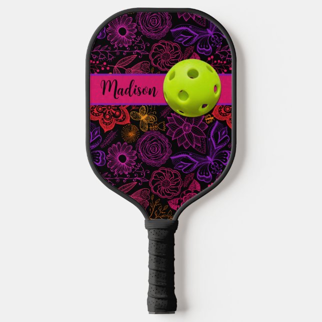Abstract Flowers, Butterflies Pickleball Princess Pickleball Paddle (Front)