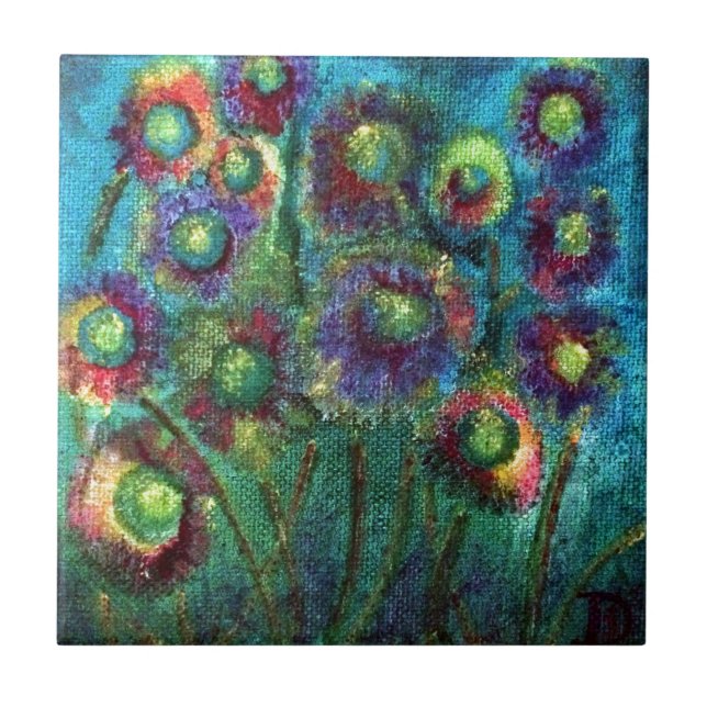 Abstract Flowers Ceramic Tile (Front)