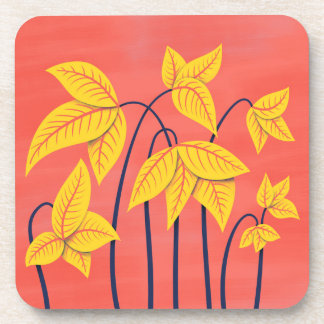 Abstract Flowers Coral Yellow Floral Geometric Art Beverage Coaster