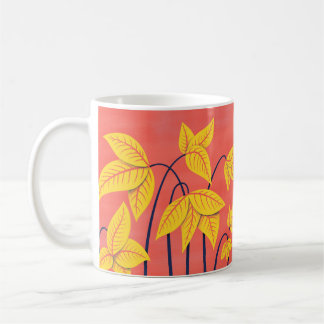 Abstract Flowers Coral Yellow Floral Geometric Art Coffee Mug