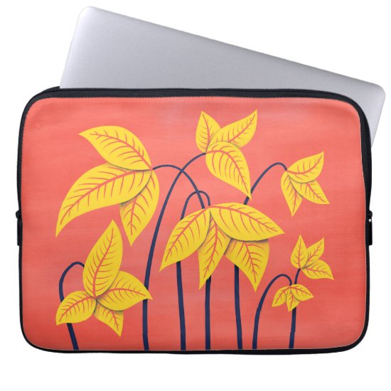 Abstract Flowers Coral Yellow Floral Geometric Art Computer Sleeve
