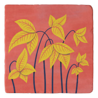 Abstract Flowers Coral Yellow Floral Geometric Art Trivet