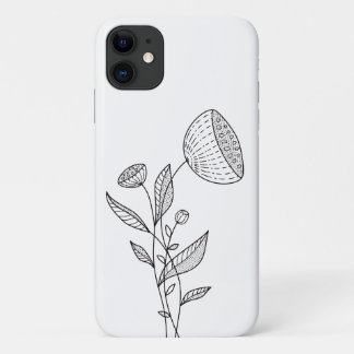 Abstract Flowers Doodle Minimalistic Stylish White iPhone 11 Case