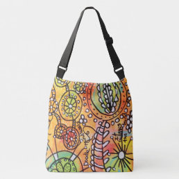 Abstract Flowers Floral Orange Arty Fun Colorful Crossbody Bag
