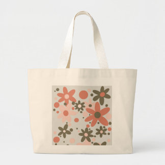 Abstract flowers in coral, peach & green large tote bag