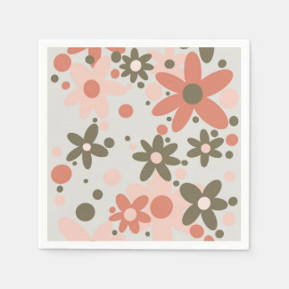 Abstract flowers in coral, peach & green napkins