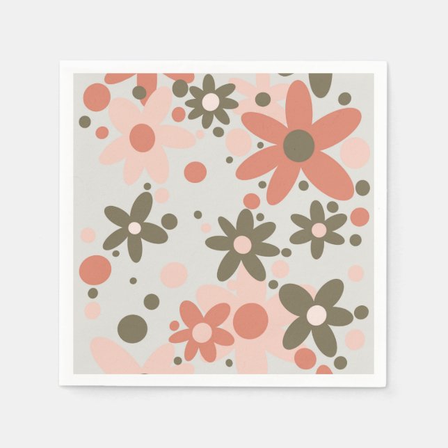 Abstract flowers in coral, peach & green napkins (Front)