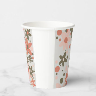 Abstract flowers in coral, peach & green paper cups