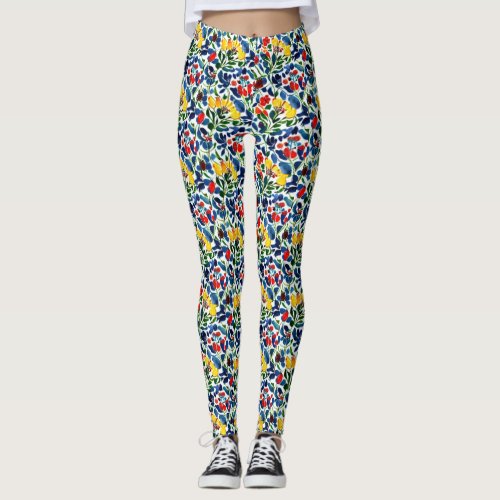 Abstract Flowers in Primary Colors Leggings