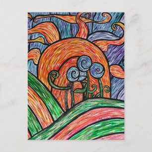 Abstract Flowers In Sunset Colorful Art Postcard