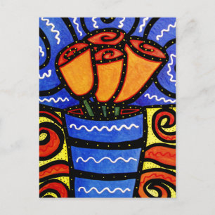 Abstract Flowers In Vase Colorful Art Postcard