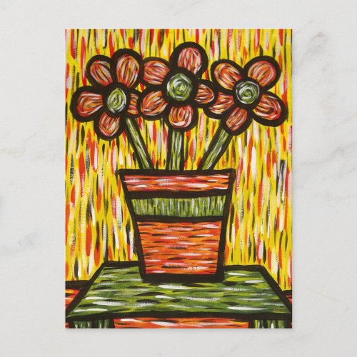 Abstract Flowers In Vase Colorful Art Postcard