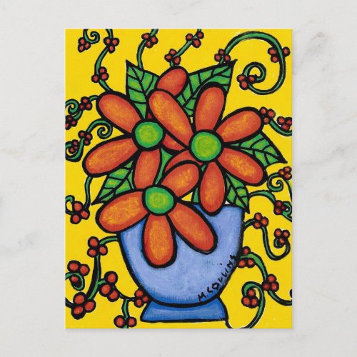 Abstract Flowers In Vase Colorful Art Postcard