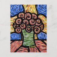 Abstract Flowers In Vase Colorful Postcard