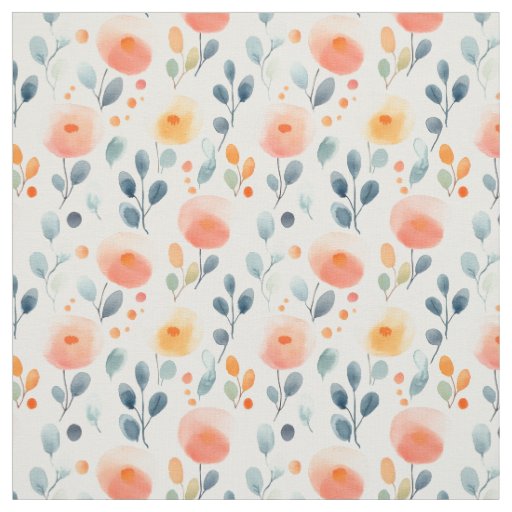 Abstract Flowers & Leaves on White Fabric