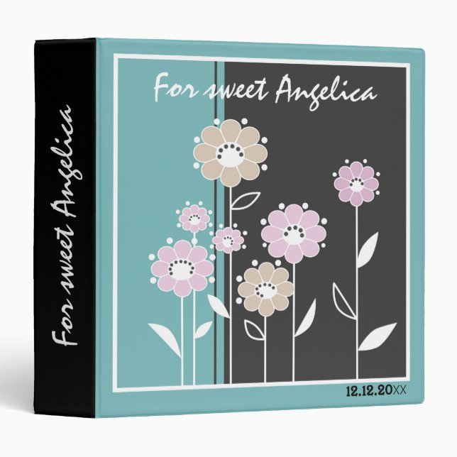 Abstract flowers modern floral modern tile grunge 3 ring binder (Front/Spine)