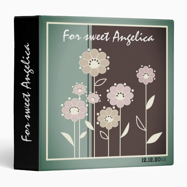 Abstract flowers modern floral modern tile grunge 3 ring binder (Front/Spine)