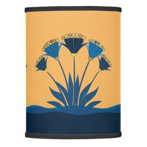 Abstract flowers mustard yellow navy blue gold lamp shade