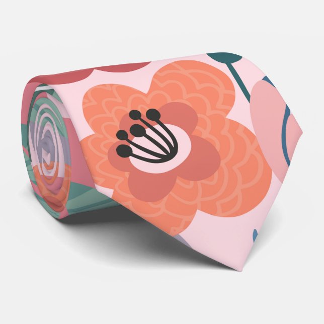 Abstract Flowers  Neck Tie (Rolled)