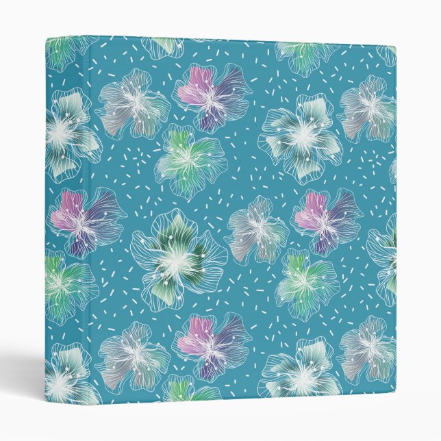 Abstract flowers on beautiful light blue tones 3 ring binder (Front/Spine)