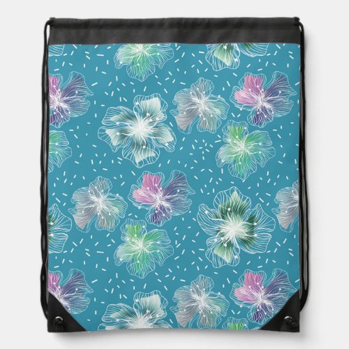 Abstract flowers on beautiful light blue tones drawstring bag