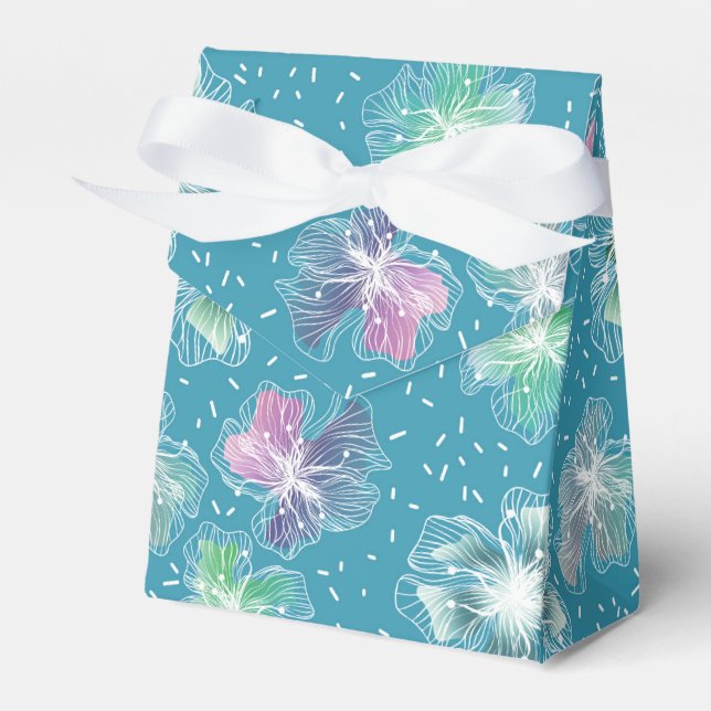 Abstract flowers on beautiful light blue tones favor boxes (Front Side)