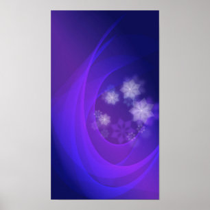 Abstract Flowers On Folded Indigo Background Poster
