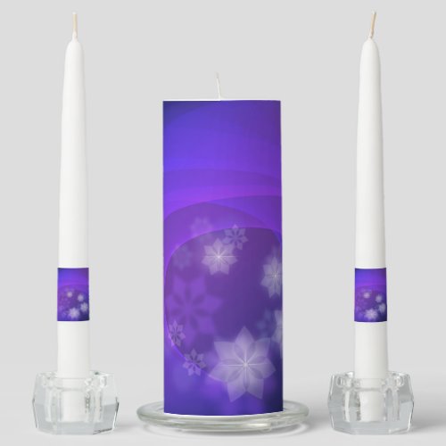 Abstract Flowers On Folded Indigo Background Unity Candle Set