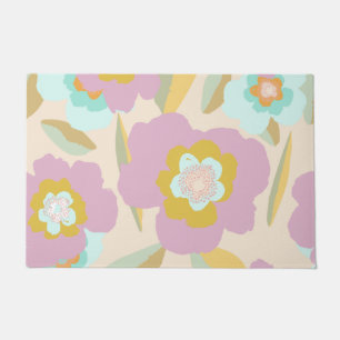 Abstract Flowers Pastel Lilac Floral Pattern Doormat