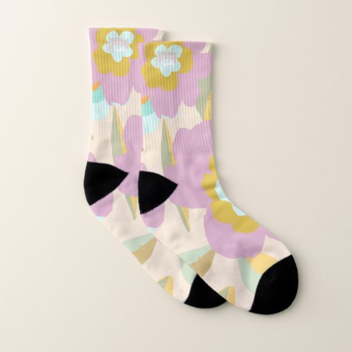 Abstract Flowers Pastel Lilac Floral Pattern Socks