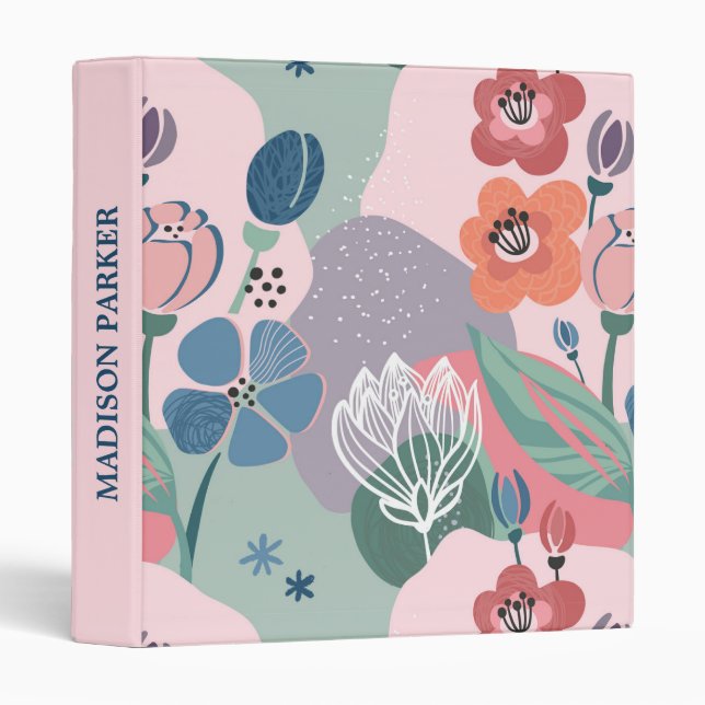 Abstract Flowers Pattern  3 Ring Binder (Front/Spine)