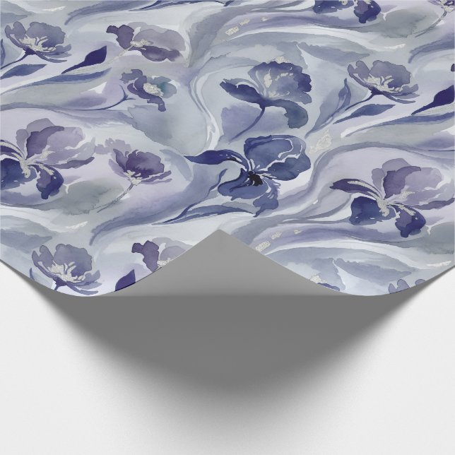 Abstract Flowers Pattern Indigo Purple Iris Wrapping Paper (Corner)