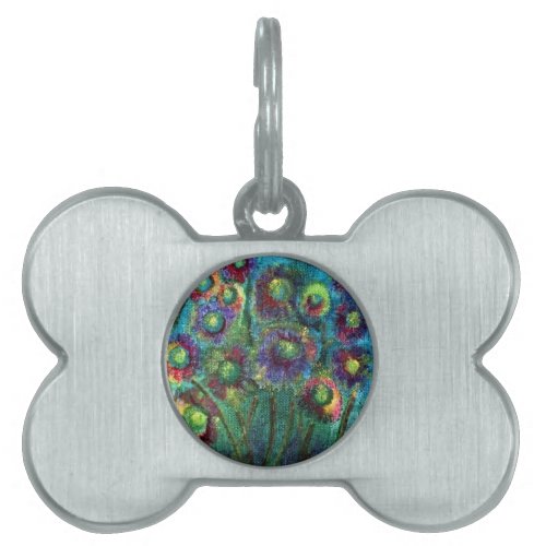 Abstract Flowers Pet Name Tag