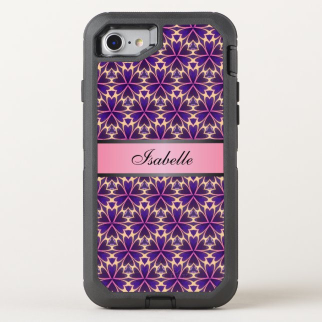 Abstract Flowers Pink Name v2 Otterbox iPhone Case (Back)