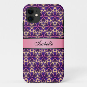 Abstract Flowers Pink Personalized Name v2 iPhone 11 Case