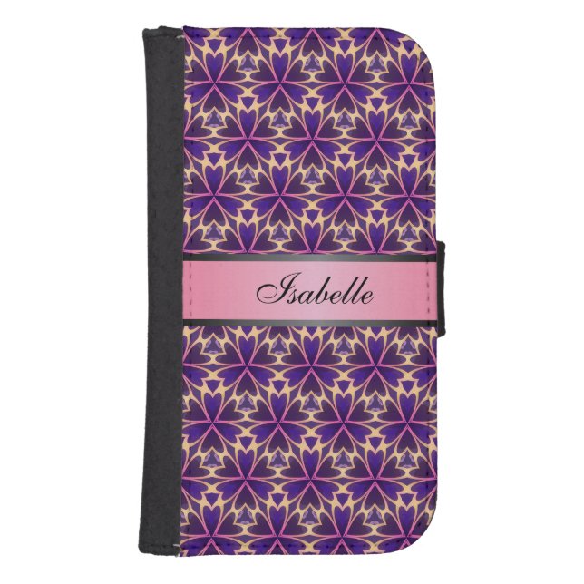Abstract Flowers Pink Personalized Name v2 Samsung Galaxy Wallet Case (Front)