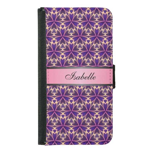 Abstract Flowers Pink Personalized Name v2 Samsung Galaxy Wallet Case (Front)