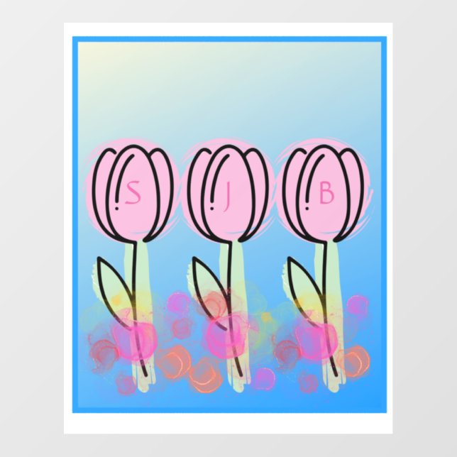ABSTRACT FLOWERS PRETTY SPRING TULIPS MONOGRAM  WALL DECAL  (Front)