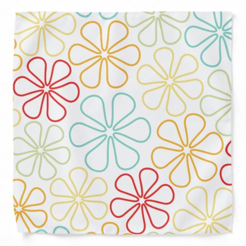 Abstract Flowers Red Yellow Orange Lime Teal White Bandana