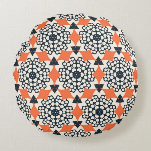 Abstract Flowers Simple Geometric Vintage Round Pillow