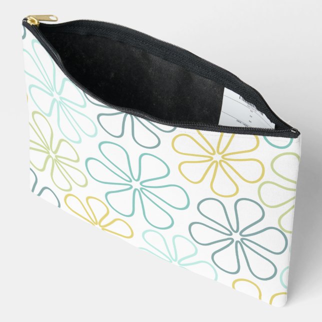 Abstract Flowers Teals Yellow Lime White Accessory Pouch (Open)