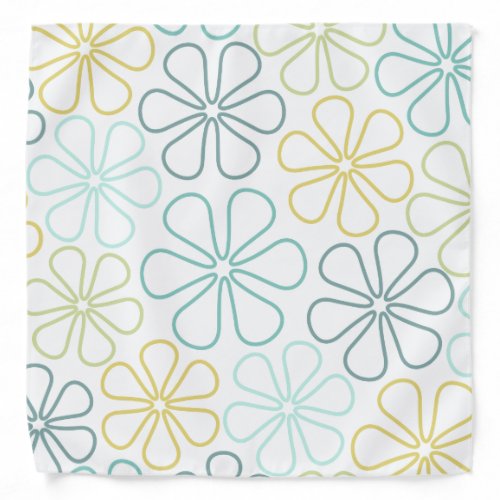 Abstract Flowers Teals Yellow Lime White Bandana